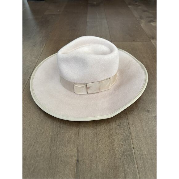 NWT Brixton Joanna Blush Wool Hat S – Met Gala Style Wide Brim Fedora - Picture 1 of 7
